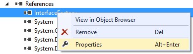 Reference properties context menu