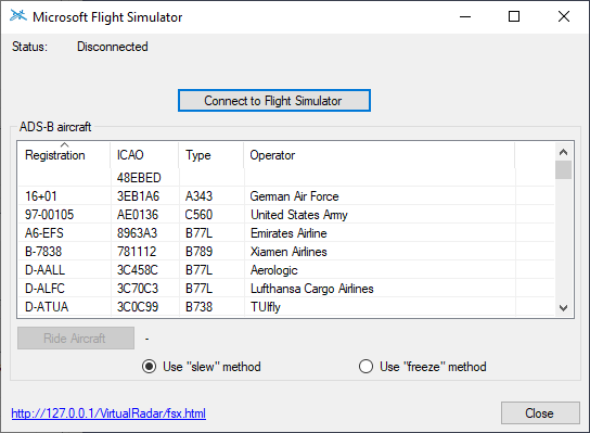 Microsoft Flight Simulator connection dialog